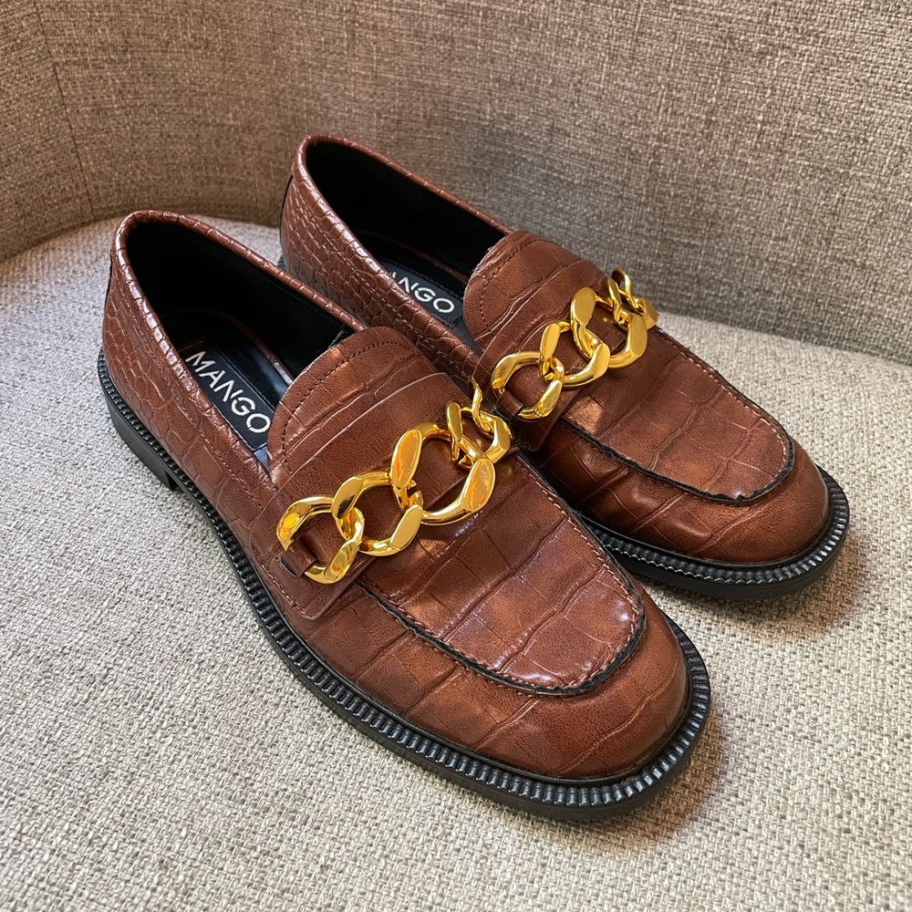 MANGO brown croc loafers